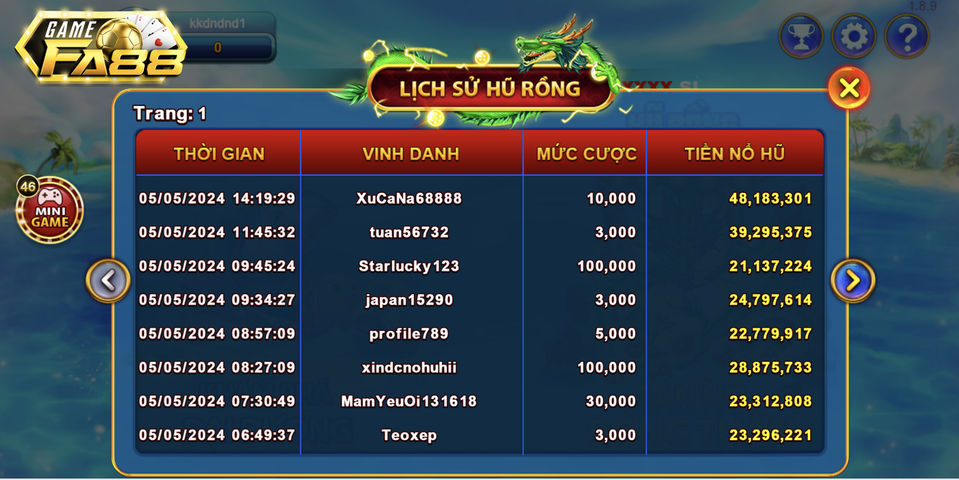 Lịch sử nổ hũ khi chơi game bắn cá tại FA88